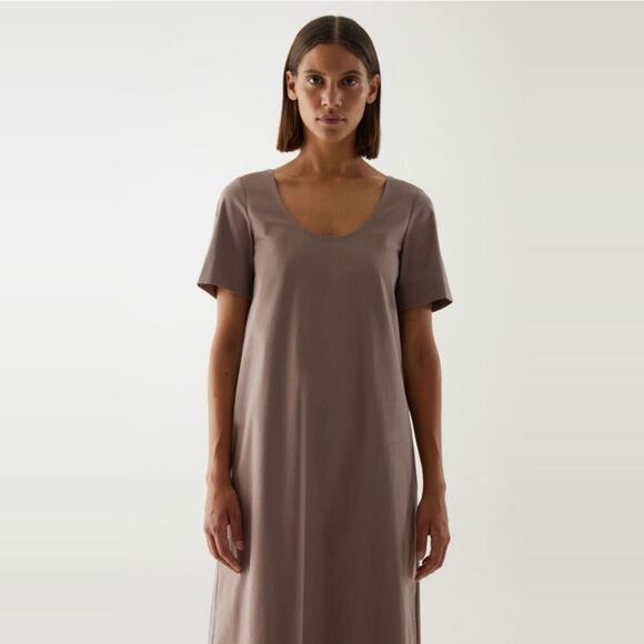 COS Long Cotton A-Line Column Maxi Dress size 8 Medium Mole Gray - Picture 6 of 13